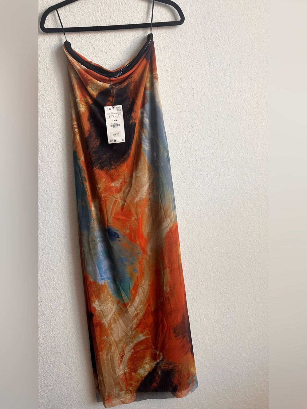 Zara Orange, Black & Blue Abstract Print mesh dress tulle mesh fabric